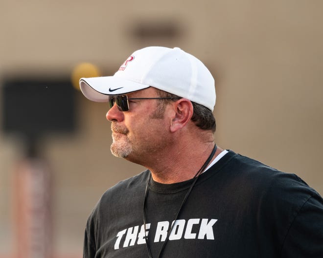 Head coach Jeff Cheatham watches the action at Round Rock's spring football game May 18 at Dragon Stadium. Cheatham, in his 13th season as Round Rock's coach, has a 77-58 record at the school.