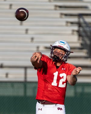 Incoming junior Mason Cochran throws the ball at Round Rock's spring football game May 18 at Dragon Stadium. Cochran ran for 961 yards, threw for 832 yards and accounted for 21 touchdowns as a sophomore.