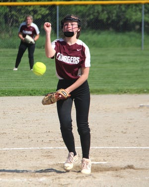 Union City sophomore pitcher Brooklynne Schley delivers a strike versus Climax Scotts Thursday night