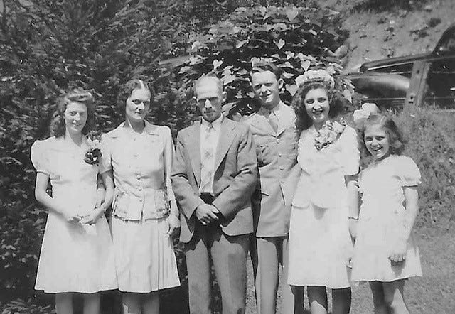 McBride (third from right), on his wedding day. Pictured, from left to right, include his sister June, his mother Iva, his father Ray, McBride, his wife Kathryn, and sister Joyce.