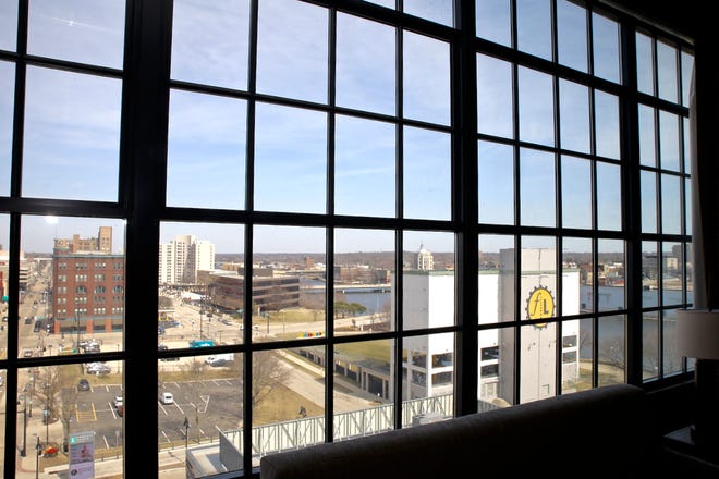 A view of downtown Rockford is seen here on Monday, March 21, 2022, from the Embassy Suites by Hilton Rockford Riverfront.