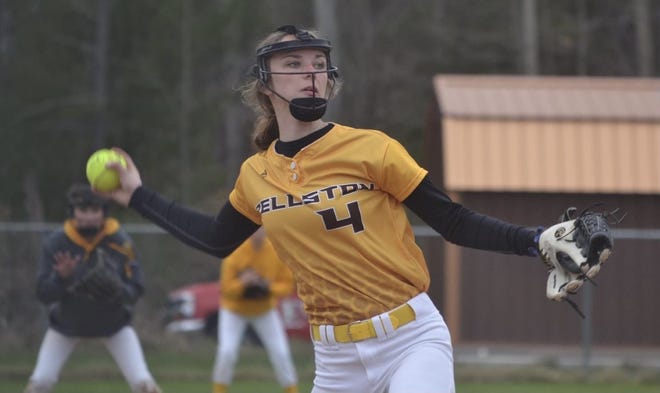 Madison Brown and the Pellston softball team rolled to dominating victories over Gaylord St. Mary in a Ski Valley doubleheader on Thursday, May 19.