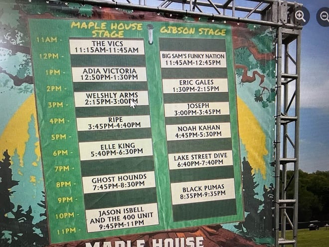 The on-site schedule for Maple House Music + Arts Festival.
