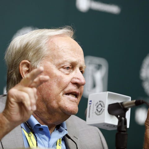 Jack Nicklaus speaks to the media on Tuesday after