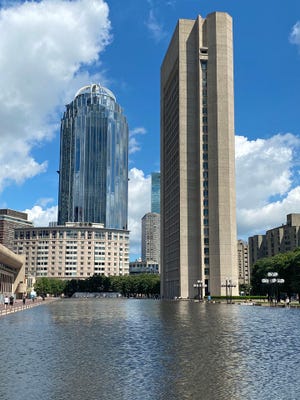 Here is the popular reflecting pool at the Christian Science Center.