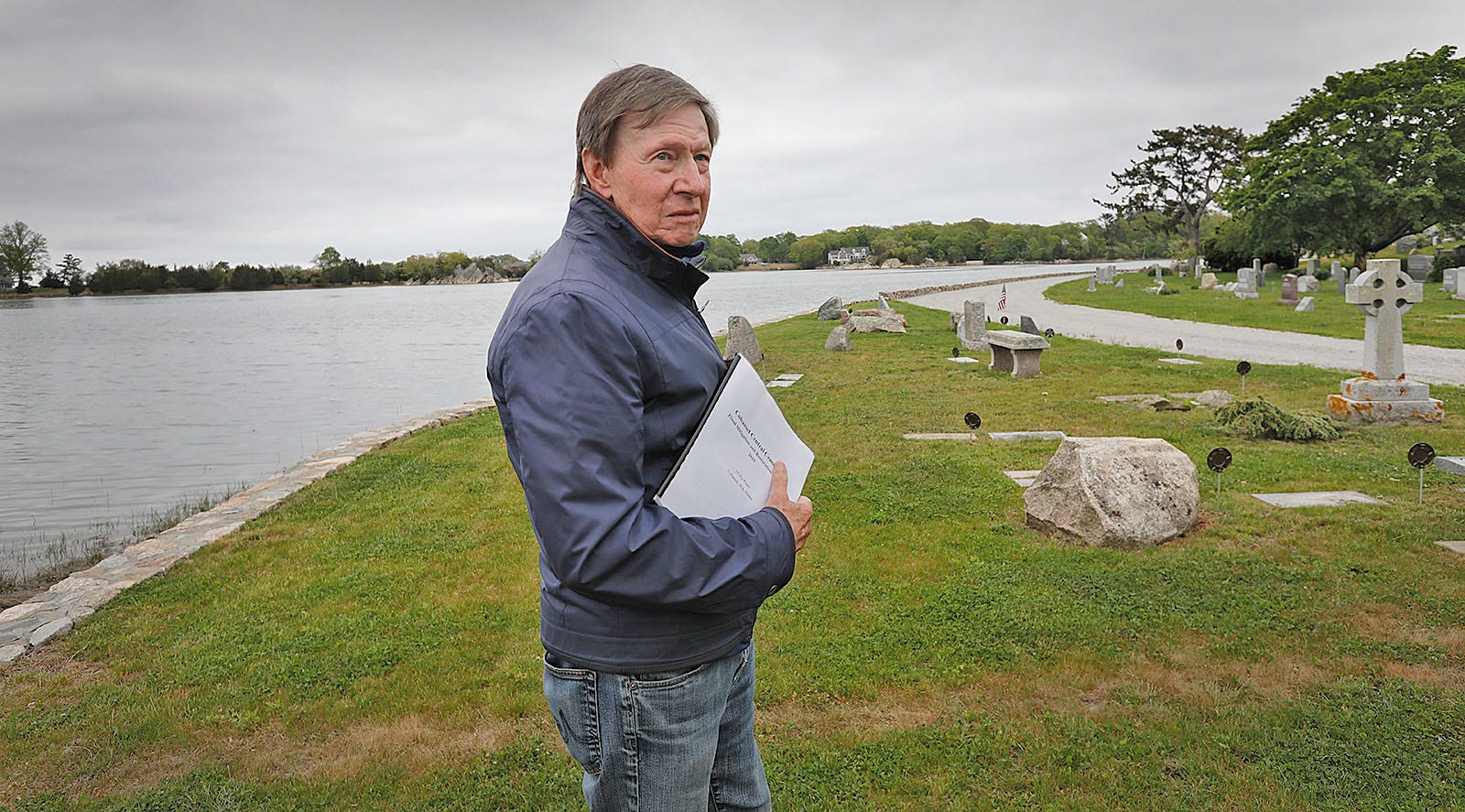 At Cohasset Central Cemetery in Massachusetts, Board of Directors President Rick Towle talks about how they saved their historic cemetery — for now. Flooding was getting worse each year, sometimes covering or touching up to 150 gravesites.