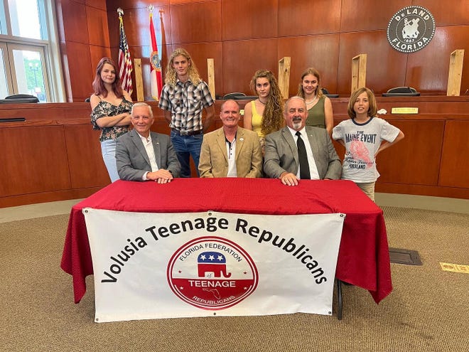 The Volusia Teenage Republicans posted this photo on Facebook showing members and the three candidates for Volusia County Council at-large who participated in their forum Sunday at DeLand City Hall. The candidates, seated, are from left: Jake Johansson, Andy Kelly and Doug Pettit. A fourth candidate, Sherrise Boyd, was not invited.