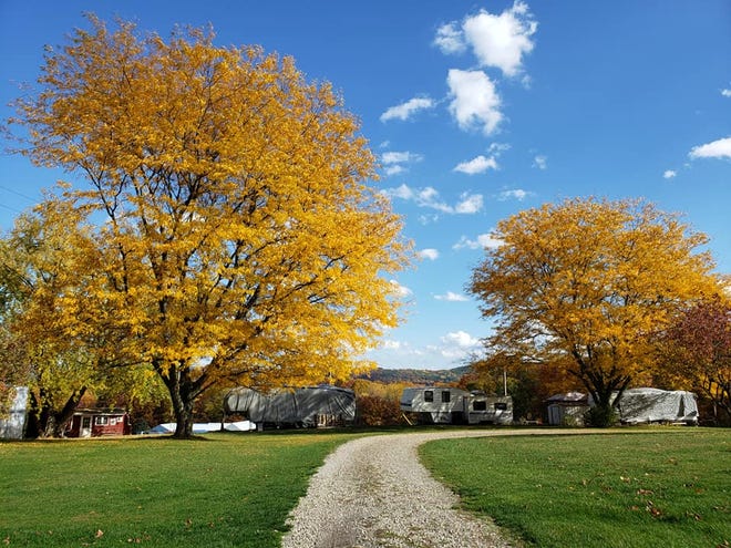 A fall view at Skybrook Campground in Dansville, which is located in easy driving distance to Stony Brook State Park and Letchworth State Park.