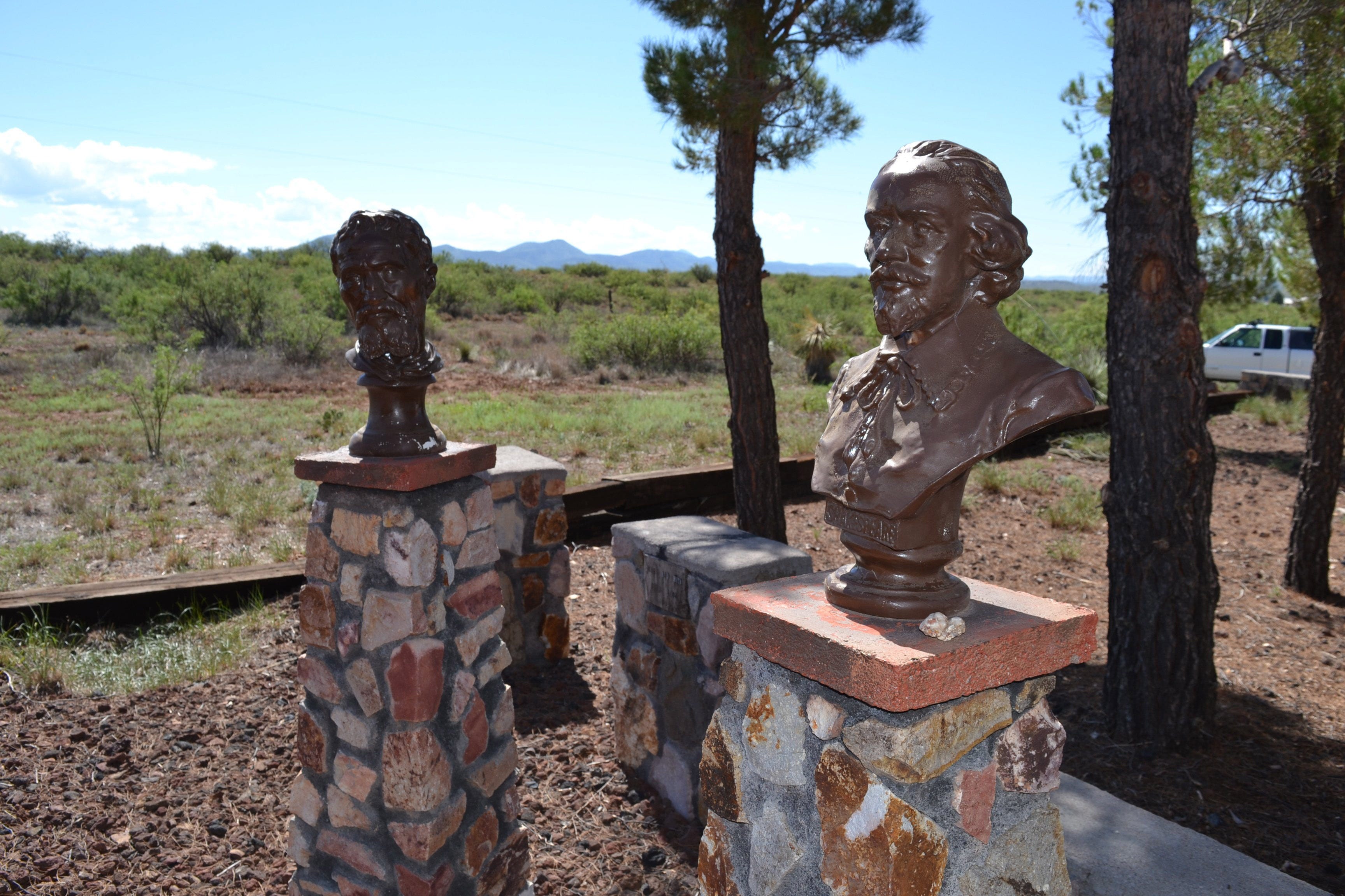 August 4, 2017; Cliff, NM, US; "Woman-Ochre," a stolen abstract painting by Willem de Kooning, was found in the estate sale of Jerry and Rita Alter after their deaths. The couple had a fondness for art. These busts of famous composers were outside their home in Cliff, New Mexico.
