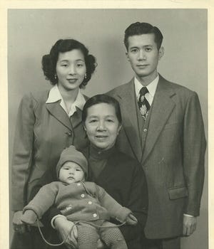Leeann Chin, left, mother-in-law Sook Yee Chin, daughter Linda and husband Tony Chin in 1952 in Hong Kong.