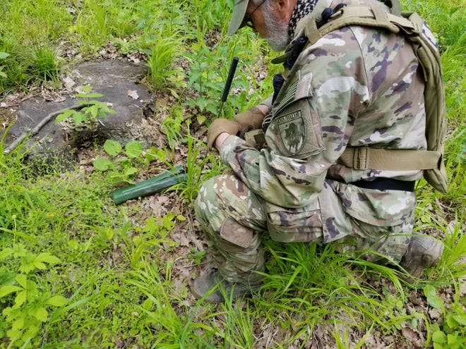 John Culp, U.S. Army Special Forces Lt. Col. retd., doing mine clearance in Kharkiv, Ukraine. Culp is the Bomb Techs Without Borders country coordinator for Ukraine.