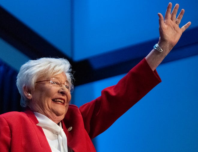 Alabama Governor Kay Ivey declares victory in her republican primary race as she speaks at her election watch party in Montgomery, Ala., on Tuesday May 24, 2022. 