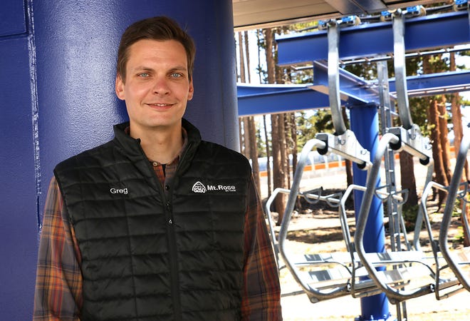 New General Manager Greg Gavrilets poses for a portrait at the base of the Northwest Express chairlift at Mt. Rose Ski Tahoe near Reno on May 25, 2022.