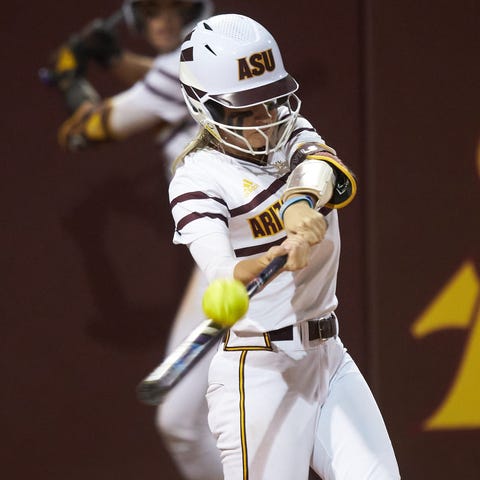 Arizona State infielder Halle Harger makes contact