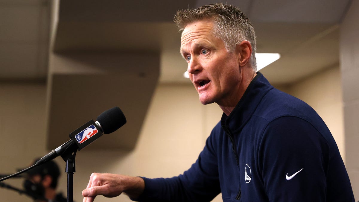 Golden State Warriors coach Steve Kerr reacts to the Uvalde, Texas, school shooting before his team's playoff game against the Dallas Mavericks.