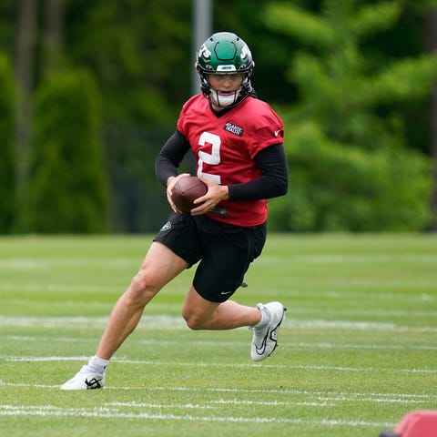 New York Jets quarterback Zach Wilson during pract