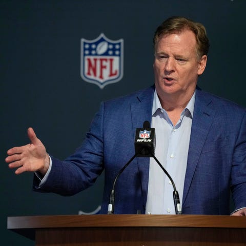 NFL Commissioner Roger Goodell answers questions f