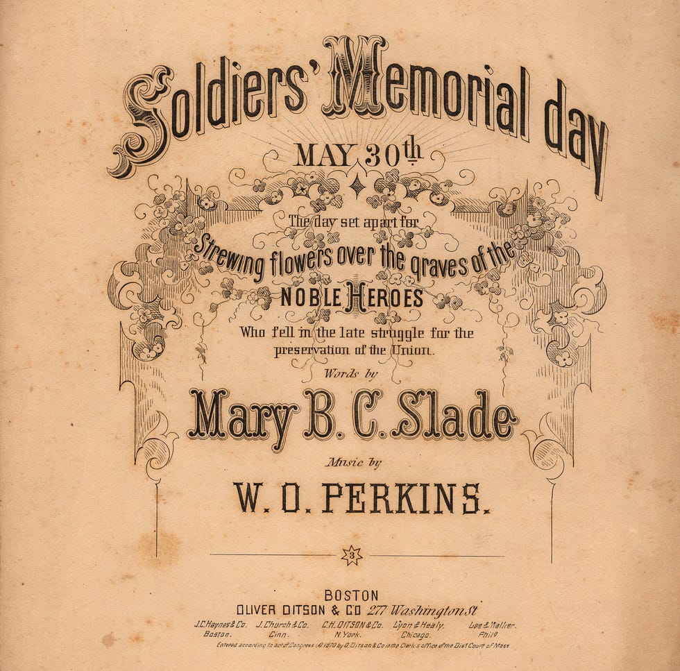 A scan of historical sheet music “Soldier’s Memorial Day by Mary B. C. Slade and W. O. Perkins