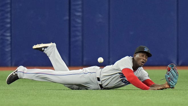 Marlins center fielder Jesus Sanchez failed to catch a flyball from the Rays' Kevin Kiermaier -- and that turned into a home run in the park during Tampa Bay's win Tuesday night in St. Petersburg.