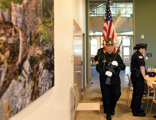 WESTBORO -  The Environmental Police honor guard enters the agency's awards ceremony on May 26.