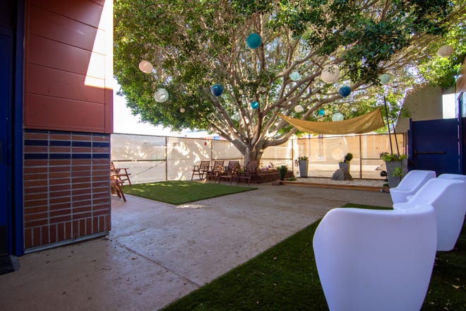An outdoor wellness space at Nellie N. Coffman Middle School in Cathedral City, Calif., on May 25, 2022.