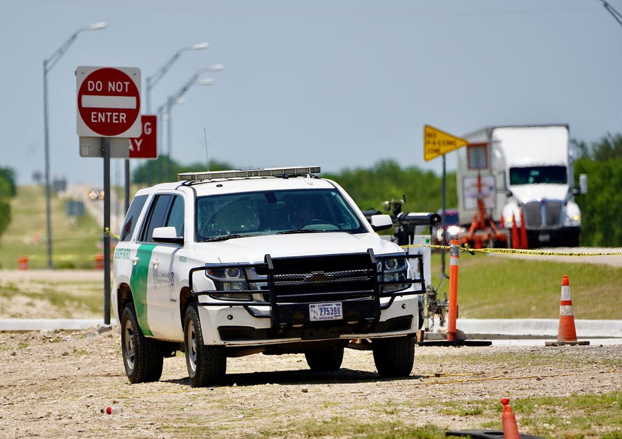 A Border Patrol vehicle sits at a checkpoint outside Uvalde, Texas, on Thursday, May 26, 2022.                               