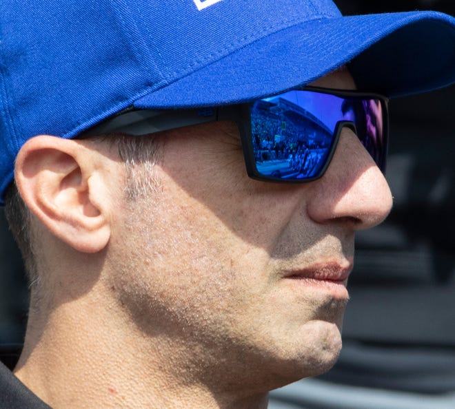 Chip Ganassi Racing driver Tony Kanaan (1) looks toward the crowd during a drivers' meeting for the 106th Indianapolis 500 race, Saturday, May 28, 2022, at Indianapolis Motor Speedway in Indianapolis.