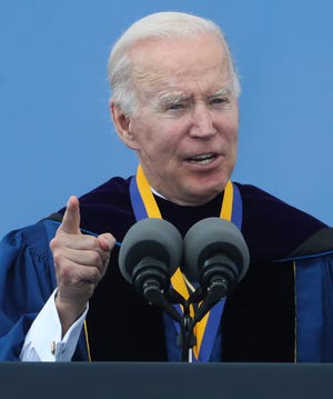 President Joe Biden delivers the main address during the University of Delaware's 2022 Commencement at Delaware Stadium, Saturday, May 28, 2022.