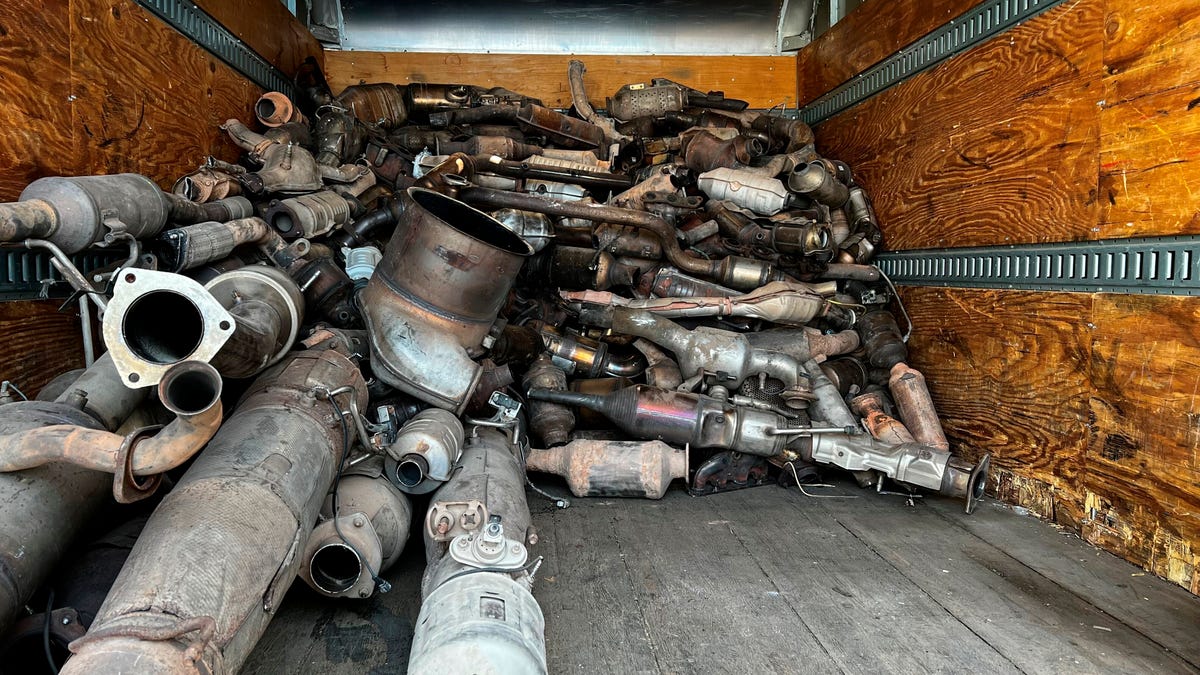 Phoenix Police Department shows stolen catalytic converters that were recovered after detectives served a search warrant at a storage unit Phoenix on Thursday, May 27, 2022.