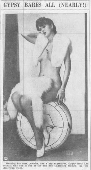 Famous burlesque dancer Gypsy Rose Lee appears on the front page of the Austin American on May 3, 1937.