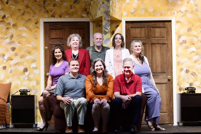 The Red Barn Theatre will be presenting "Whose Wives Are They Anyway?" Pictured is the cast, which include: (front row, from left) Jeff Carey, Chelsea Kikel, and Keith Zagorski; (back row, from left) Alison Carey, Linda Anschuetz, Larry Baker, Danielle Jacobson and Tricia Eichler.