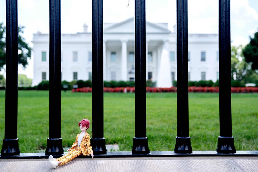 A doll in the likeness of BTS member Jungkook is displayed outside the White House.