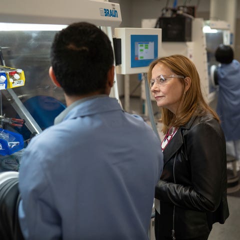 General Motors Chair and CEO Mary Barra listens to