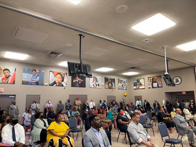 Memphis-Shelby County Schools reserved board auditorium seats for its dozens of new hires announced at a board meeting on Tuesday, May 31, 2022. New hires were announced by name by Superintendent Joris Ray and received a standing round of applause.