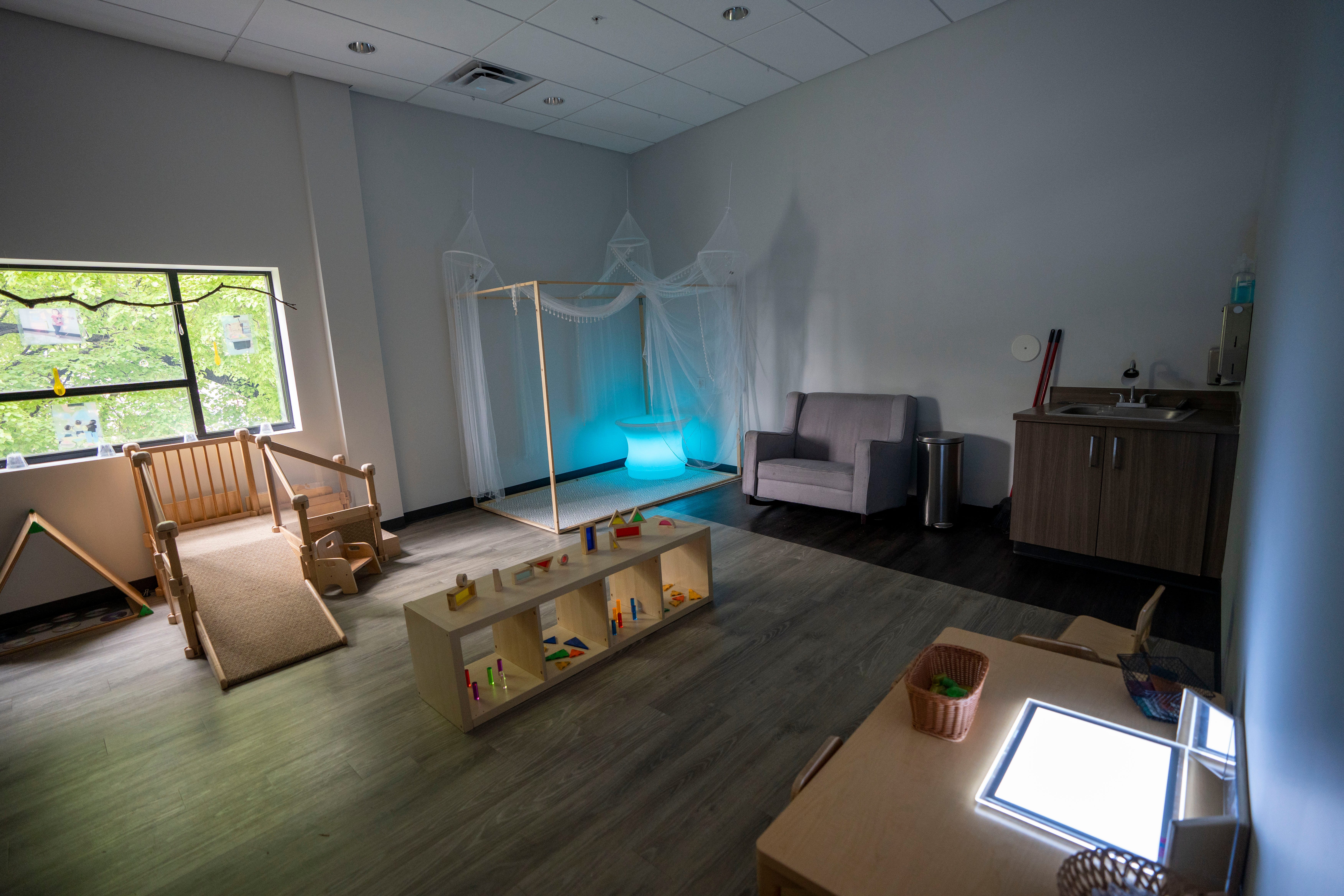 Sensory rooms, such as the light and shadow room, are part of the Urban Sprouts Child Development Center.