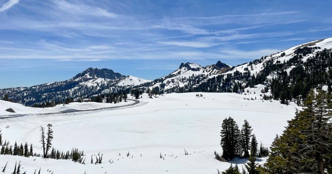 Snows in winter 2021 and spring 2022 blanketed Lake Helen at Lassen Volcanic National Park. The park road didn't reopen until June 3, 2022.