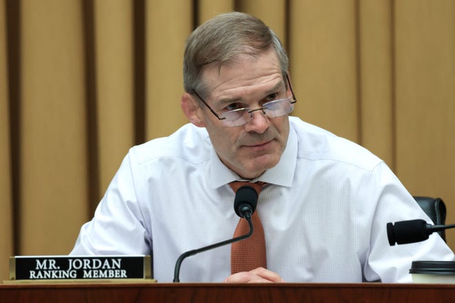 Ranking Member Jim Jordan, R-Ohio, listens during a House Judiciary Committee hearing on gun-control bills in the Rayburn House Office Building on June 02, 2022, in Washington, D.C.
