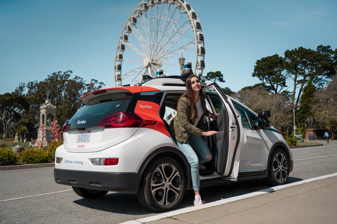 General Motors and Cruise got approval on June 2, 2022 to start operating self-driving ride hail taxis like this one in San Francisco for a fare.