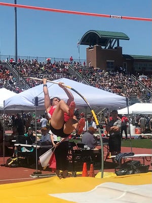 Elgin senior Tiffany Hix competes in the Division III girls state pole vault competition this year at Ohio State's Jesse Owens Memorial Stadium. Hix was named Fahey Bank Athlete of the Month for June among Marion County girls.