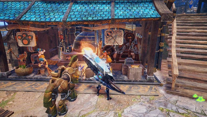 A screenshot of the Smithy captured from hands-on gameplay for Monster Hunter Rise: Sunbreak.