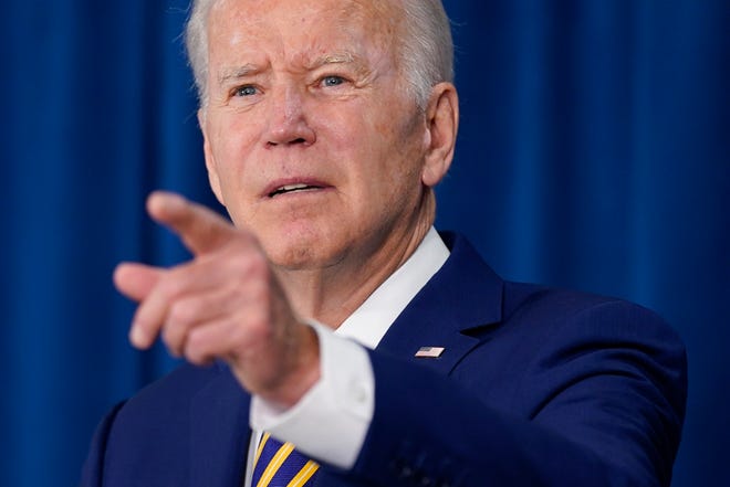 President Joe Biden takes a reporter's question after speaking about the May jobs report, Friday, June 3, 2022, in Rehoboth Beach, Del. (AP Photo/Patrick Semansky) ORG XMIT: DEPS109