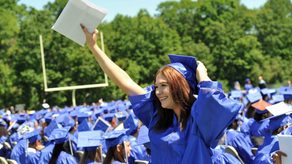 Braintree High School Class of 2022 celebrates during graduation
