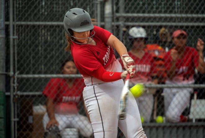 Lincoln's Daniella Hunter hits a 2-run homer against Benicia in the 2022 CIF NorCal Softball Championships at Lincoln in Stockton on Friday, June 3, 2022. Lincoln won 7-1. 