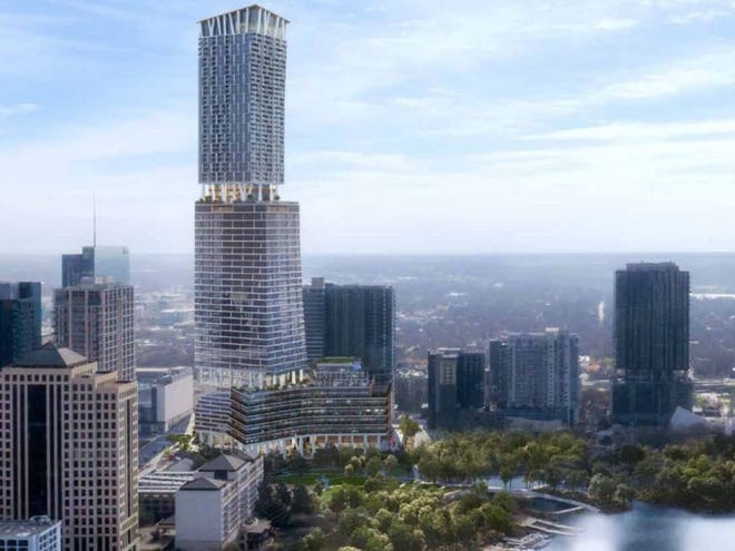 A 74-story tower planned in downtown Austin's Rainey district has landed a hotel tenant. 1 Hotels, which bills itself as a sustainably focused luxury brand, will join the mixed-use development at 98 Red River St., along Waller Creek. (Provided by Kohn Pederson Fox Associates, Lincoln Property Co.)