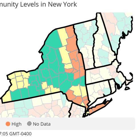 COVID-19 community risk levels by county in New Yo