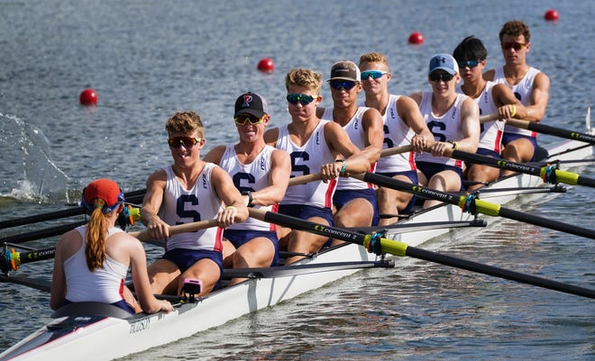 The Sarasota Crew 8+ rowers compete in the final of last year's USRowing Youth National Regatta at Nathan Benderson Park in Sarasota on June 13, 2021. This year's national regatta will be held Thursday through Sunday.