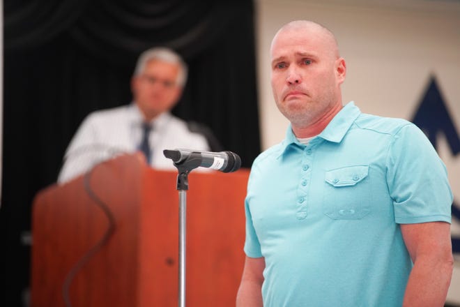 Jason Ebert, the father of a recent River Valley graduate who is gay, Kade Ebert, tearfully addressed the River Valley board to ask the district to consider that it is responsible for its response following the event that took place May 27.