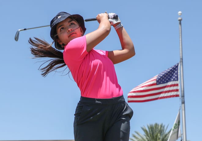 Maleyna Gregorio is the scholarship winner from the First Tee national branch will play golf at UC Riverside next fall. Here she swings the club at the Golf Center in Palm Desert, June 6, 2022.