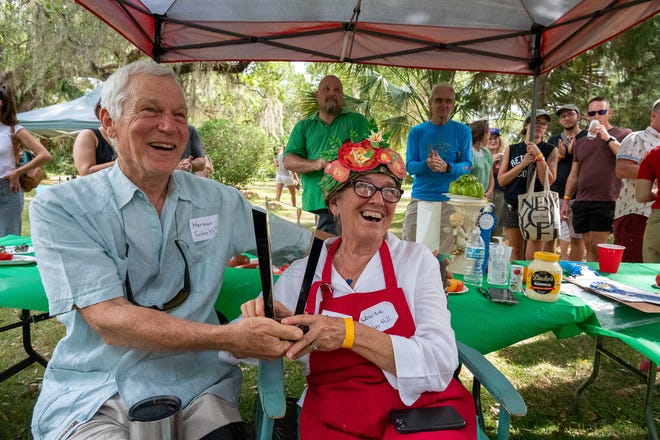 Fest organizer Louise Divine and her husband, Herman Holley, during the 2021 Tomato Feastival.