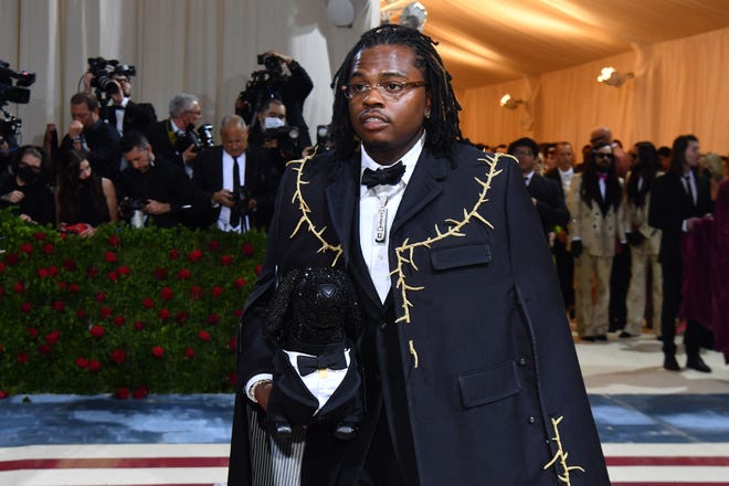 Rapper Gunna arrives for the 2022 Met Gala at the Metropolitan Museum of Art on May 2, 2022.